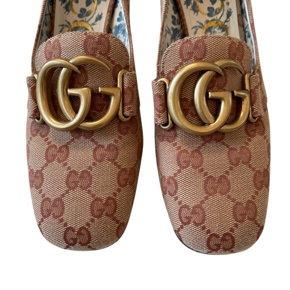 Gucci Monogram GG Victoire Loafer Pump Beige Ruggine Block Heel Size 37 US 7 - Picture 14 of 16